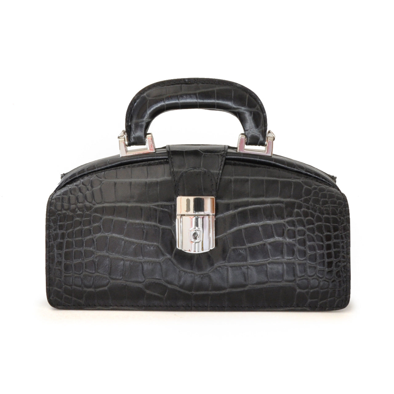 Pratesi Lady Brunelleschi King Woman Bag in genuine Italian leather - Croco Embossed Leather Black