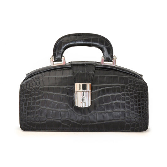 Pratesi Lady Brunelleschi King Woman Bag in genuine Italian leather - Croco Embossed Leather Black