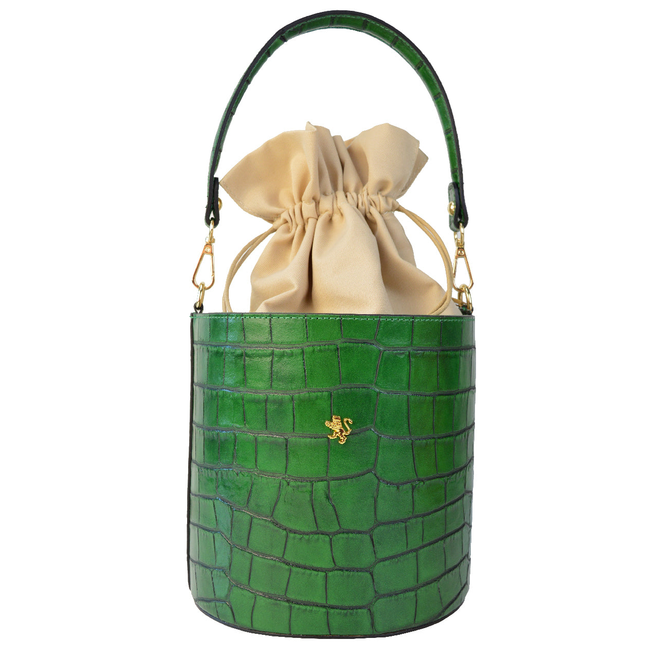 Pratesi Secchiello Lady bag K335 in genuine Italian leather - Croco Embossed Leather Emerald