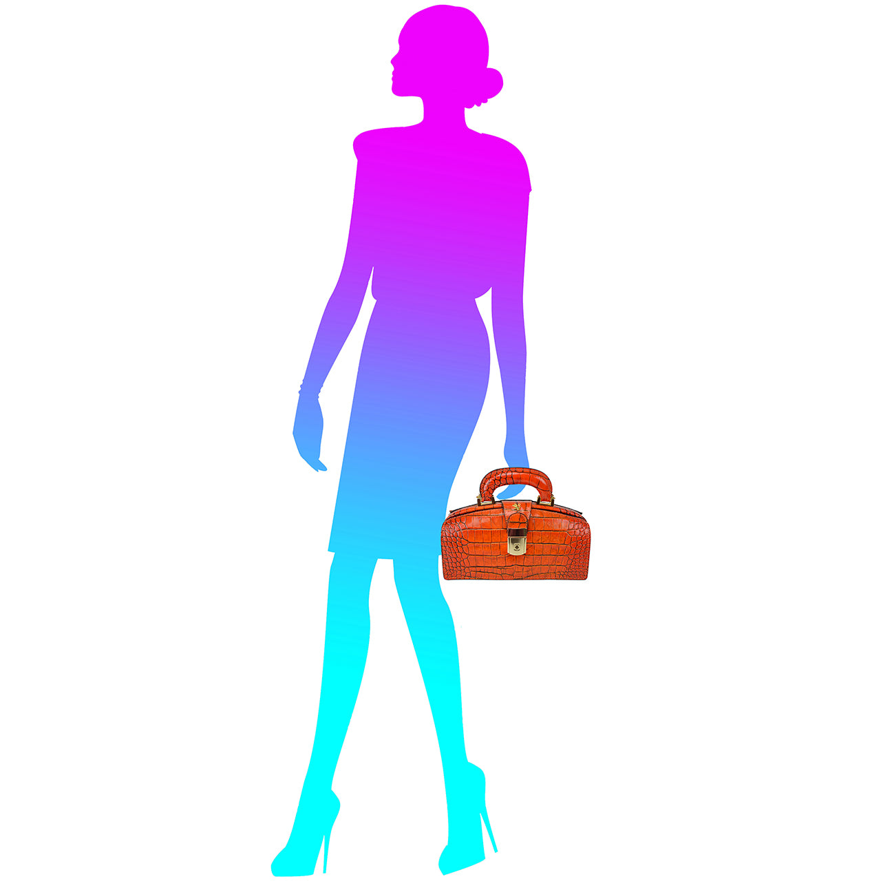 Pratesi Lady Brunelleschi King Woman Bag in genuine Italian leather - Croco Embossed Leather Black