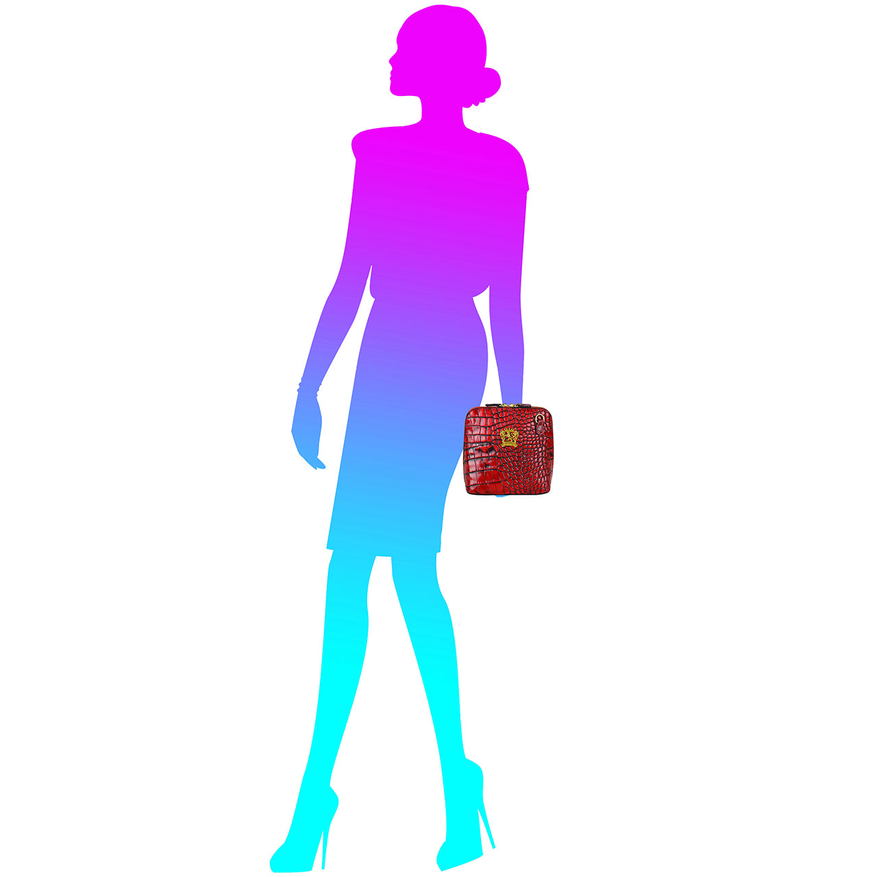 Pratesi Volterra King Lady Bag in real leather - Croco Embossed Leather Cherry