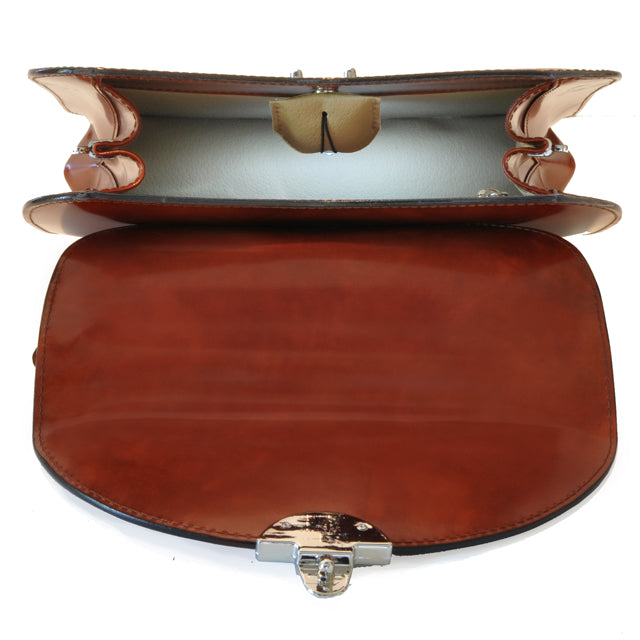 Pratesi Veneziano Small King Handbag in genuine Italian leather - Croco Embossed Leather Dark Green